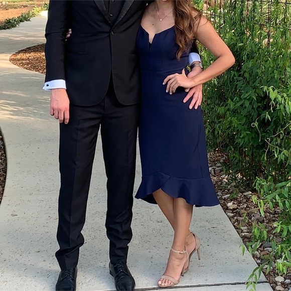 BARDOT Kristen Peplum Fit & Flare Midi Blue Dress size XS - Picture 2 of 14